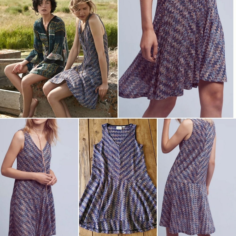 Anthropologie MAEVE Blue Motif Chevron Knit Dress Size Small